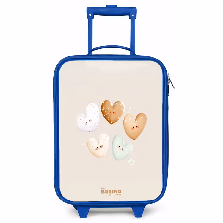 Kinderkoffer - Blauw - Hartjes in zachte beige tinten — 1