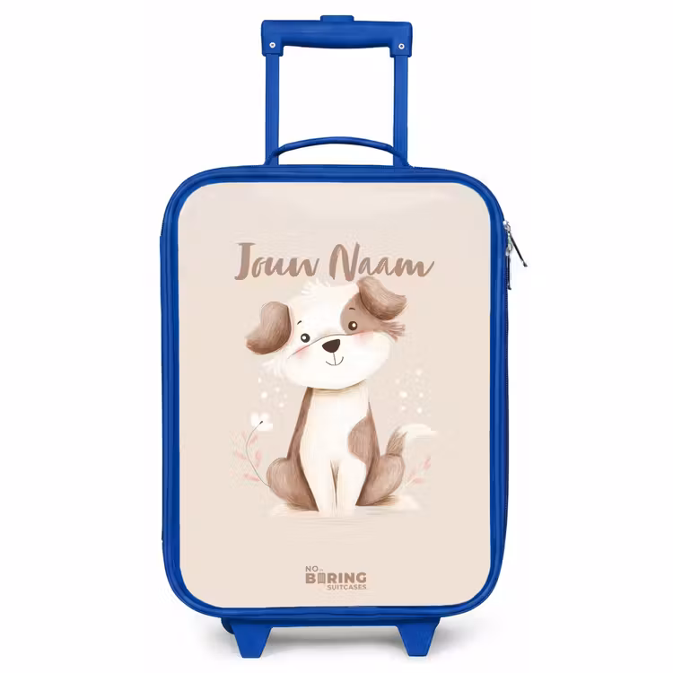 Kinderkoffer - Blauw - Hond in de kleuren bruin en beige — 1