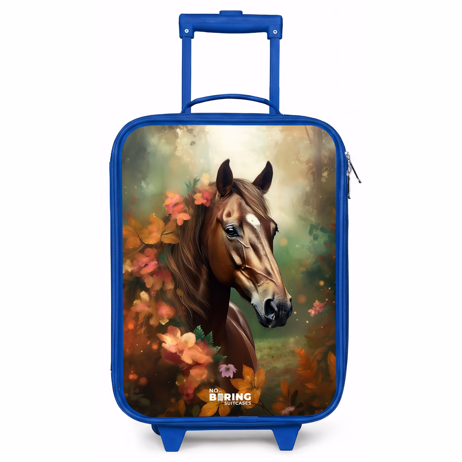Kinderkoffer - Blauw - Bruin paard tussen de bloemen — 1