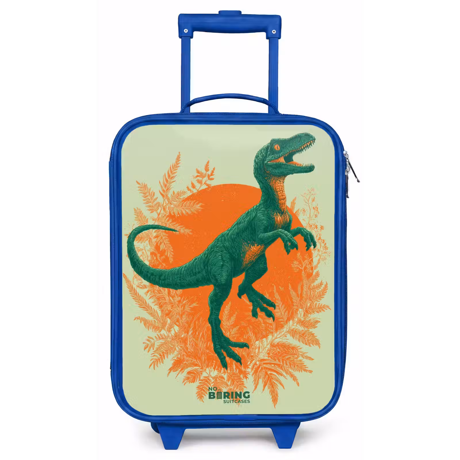 Kinderkoffer - Blauw - Groene dino tussen varens — 1