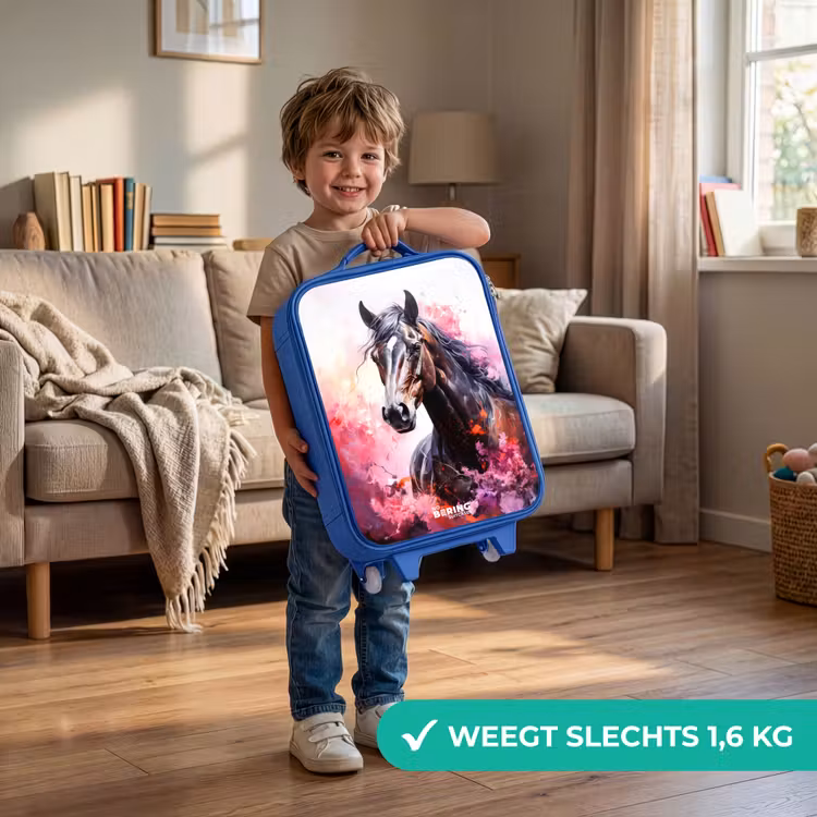 Kinderkoffer - Blauw - Aquarel paard in kleurexplosie — 2