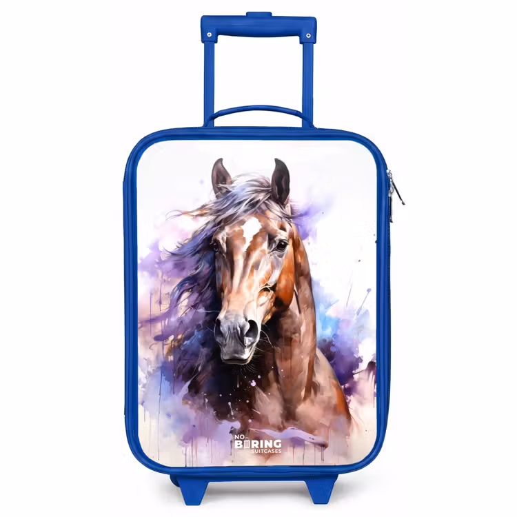 Kinderkoffer - Blauw - Aquarel paard met kleurrijke spatten — 1
