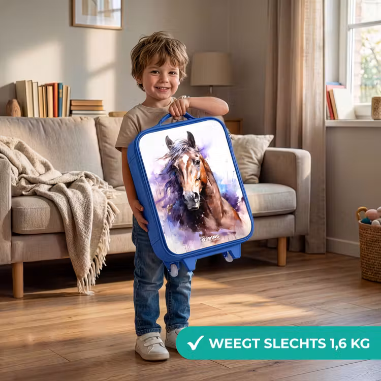 Kinderkoffer - Blauw - Aquarel paard met kleurrijke spatten — 2