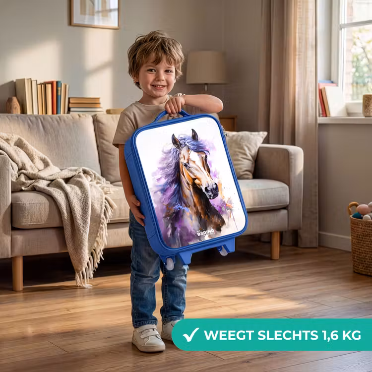 Kinderkoffer - Blauw - Aquarel paard met paarse manen — 2