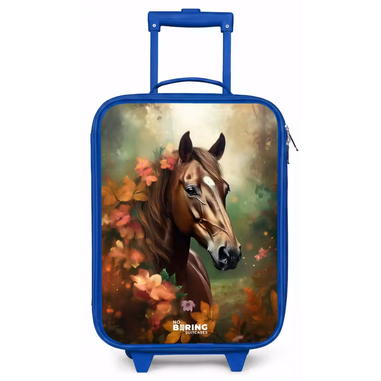Kinderkoffer - Blauw - Bruin paard tussen de bloemen — 1