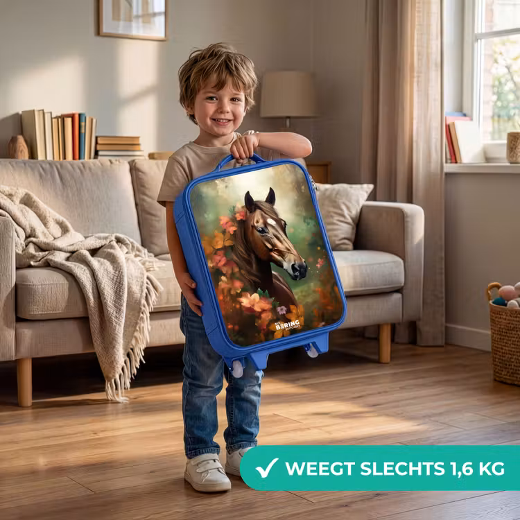 Kinderkoffer - Blauw - Bruin paard tussen de bloemen — 2