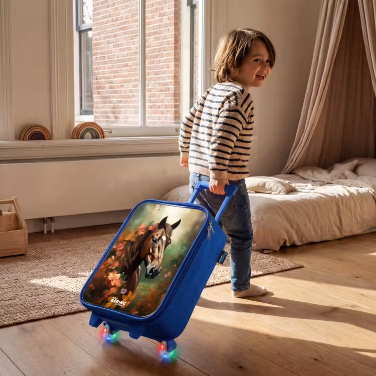 Kinderkoffer - Blauw - Bruin paard tussen de bloemen — 3