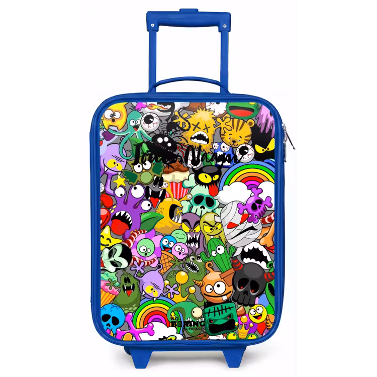 Kinderkoffer - Blauw - Chaotisch kleurrijk monster patroon — 1