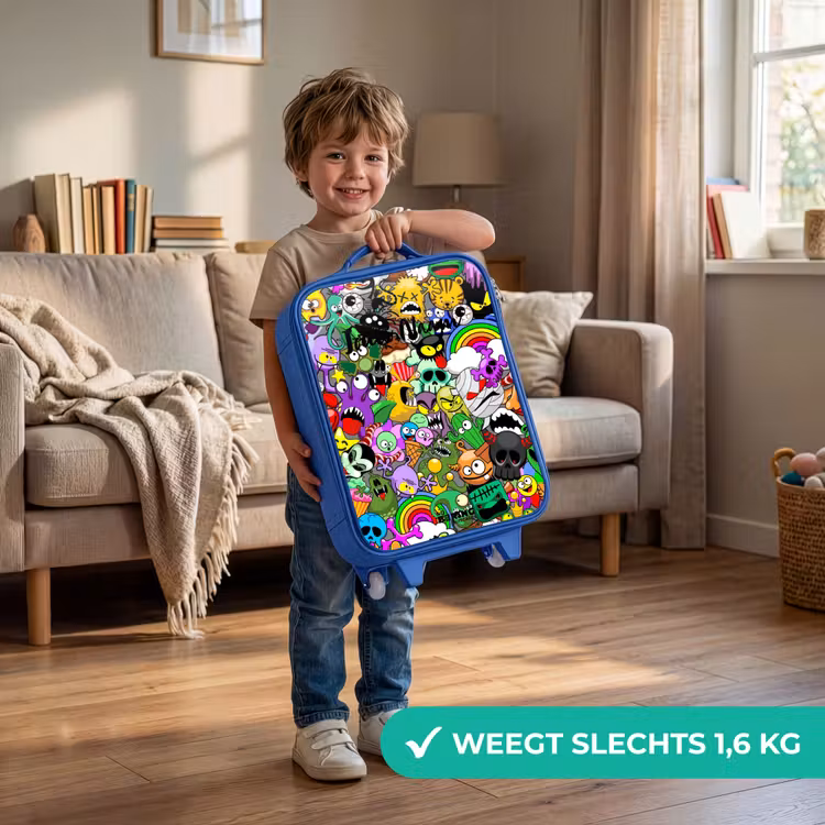 Kinderkoffer - Blauw - Chaotisch kleurrijk monster patroon — 2