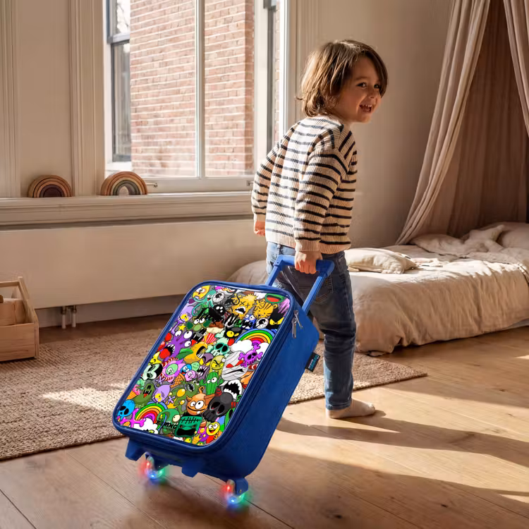 Kinderkoffer - Blauw - Chaotisch kleurrijk monster patroon — 3