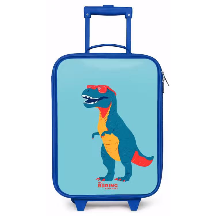 Kinderkoffer - Blauw - Coole T. rex met zonnebril — 1