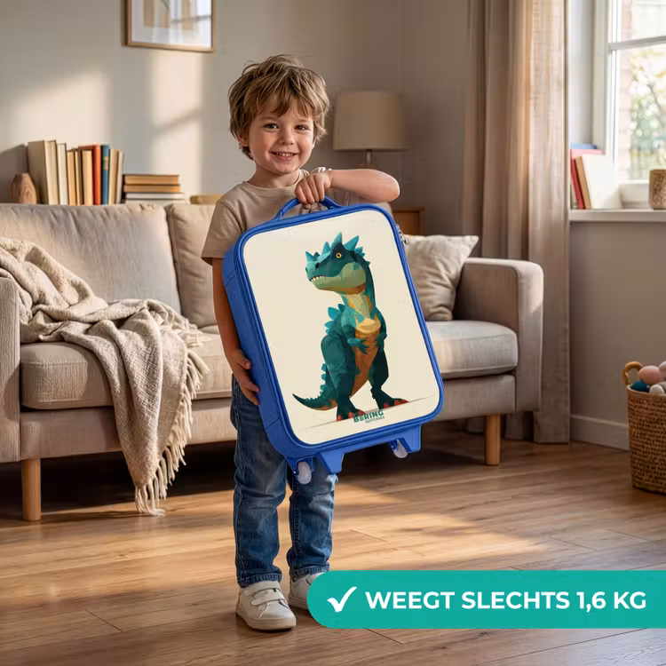 Kinderkoffer - Blauw - Gehoornde dino met scherpe blik — 2