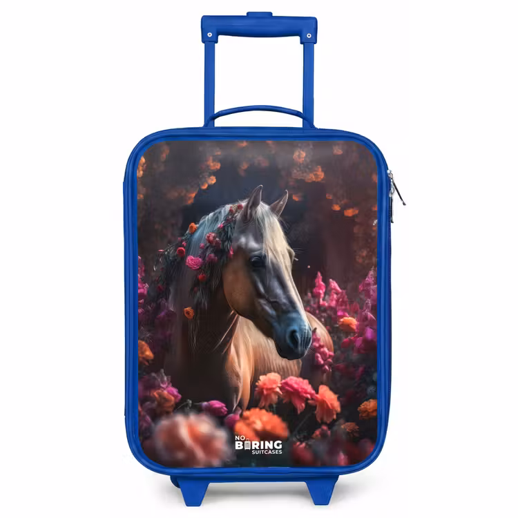 Kinderkoffer - Blauw - Goudbruin paard tussen de bloemen — 1