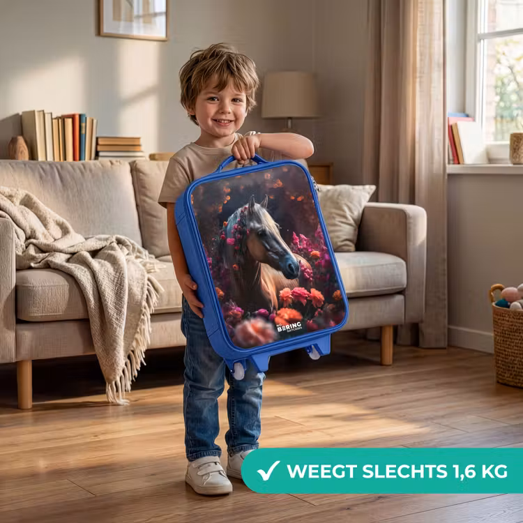 Kinderkoffer - Blauw - Goudbruin paard tussen de bloemen — 2
