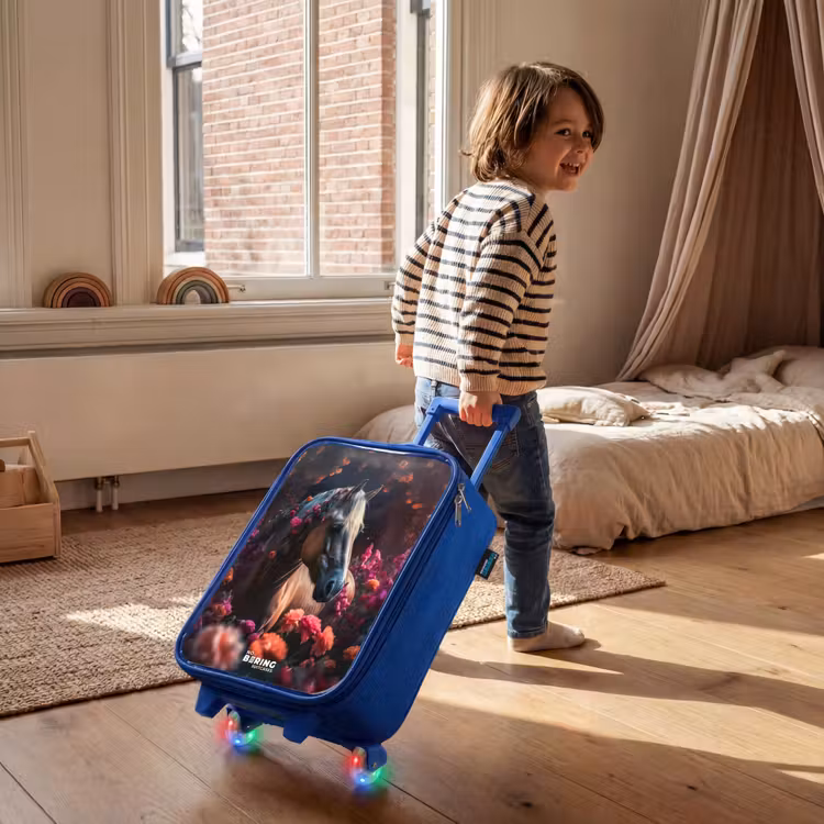 Kinderkoffer - Blauw - Goudbruin paard tussen de bloemen — 3