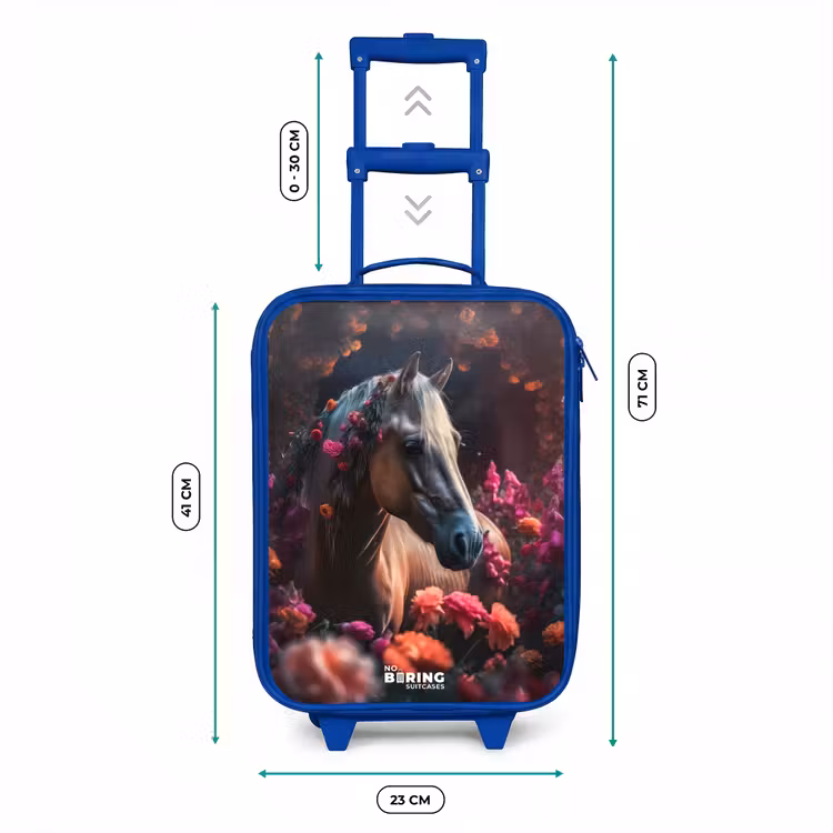 Kinderkoffer - Blauw - Goudbruin paard tussen de bloemen — 6