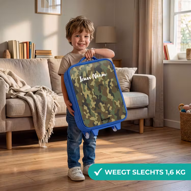 Kinderkoffer - Blauw - Groene camouflage met zandkleur — 2