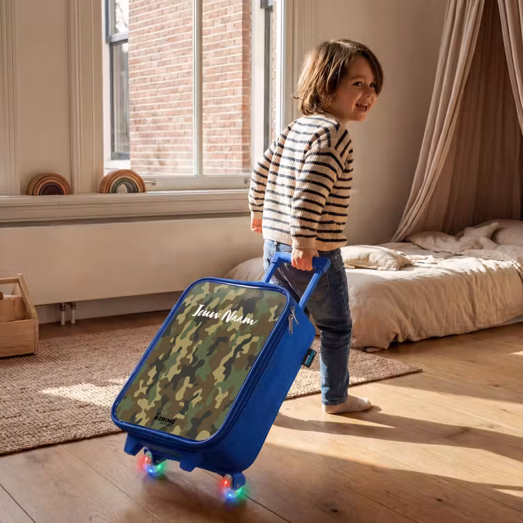 Kinderkoffer - Blauw - Groene camouflage met zandkleur — 3