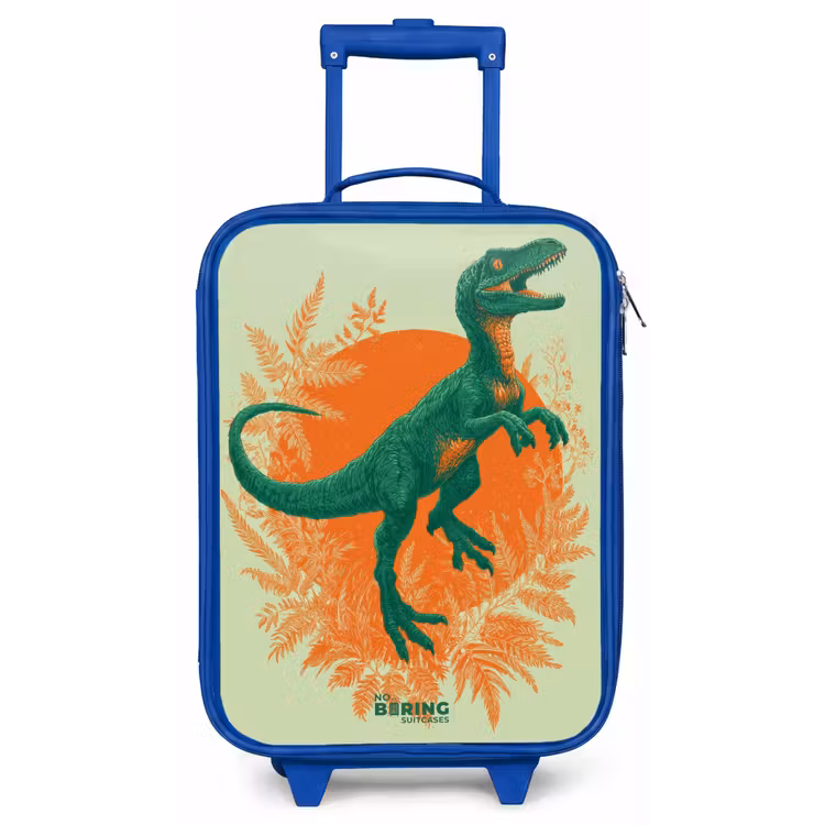 Kinderkoffer - Blauw - Groene dino tussen varens — 1