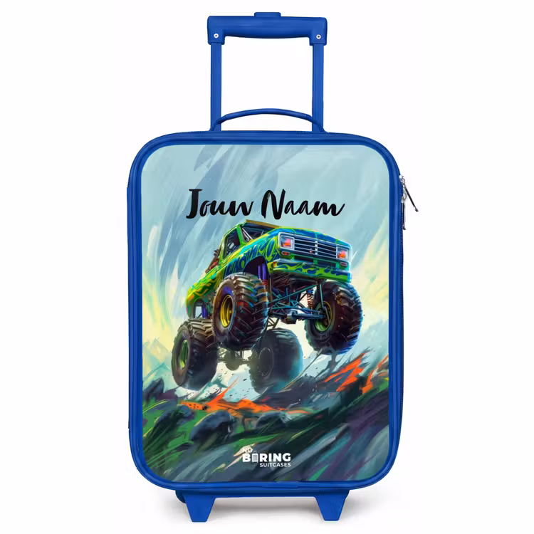 Kinderkoffer - Blauw - Groene Monstertruck met Penseelstreken — 1