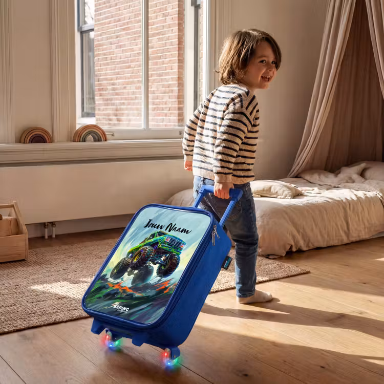 Kinderkoffer - Blauw - Groene Monstertruck met Penseelstreken — 3