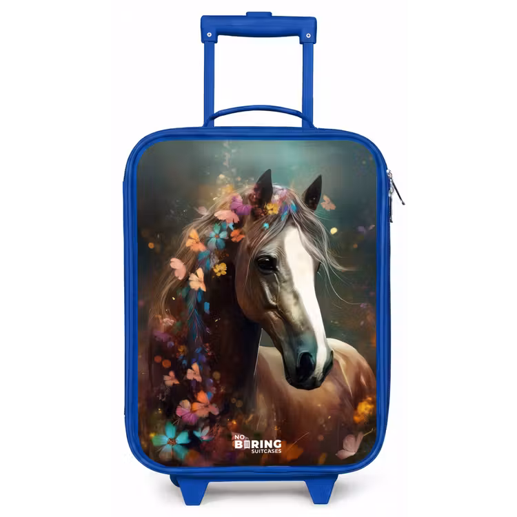 Kinderkoffer - Blauw - Lichtbruin paard tussen de bloemen — 1
