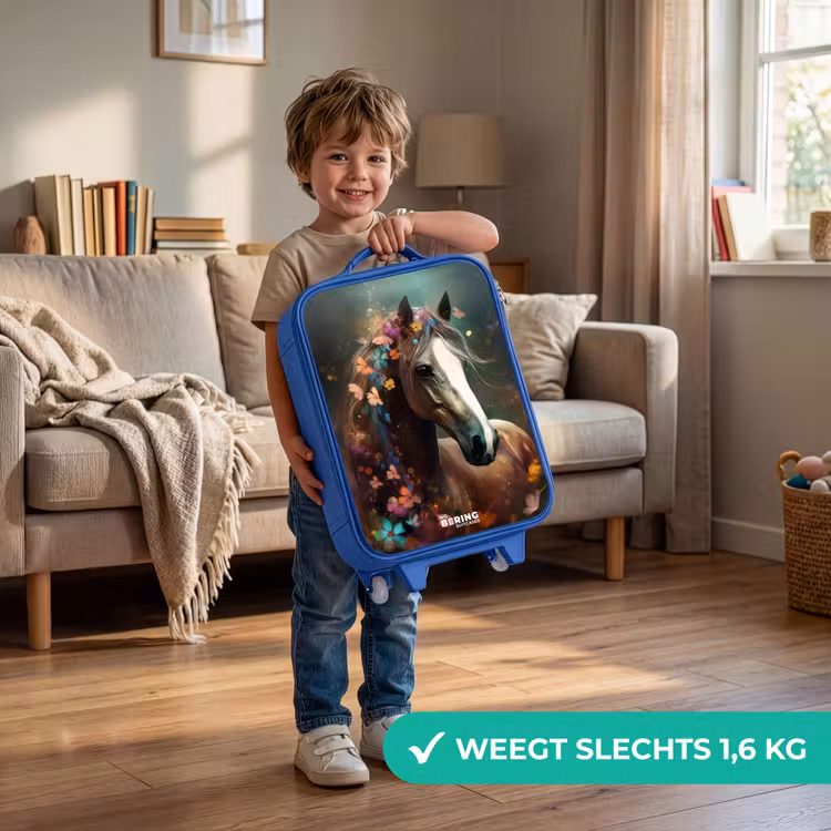 Kinderkoffer - Blauw - Lichtbruin paard tussen de bloemen — 2