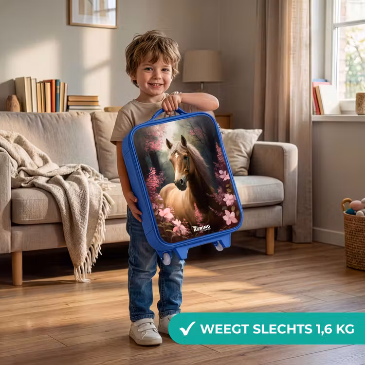 Kinderkoffer - Blauw - Lichtbruin paard tussen de roze bloemen — 2