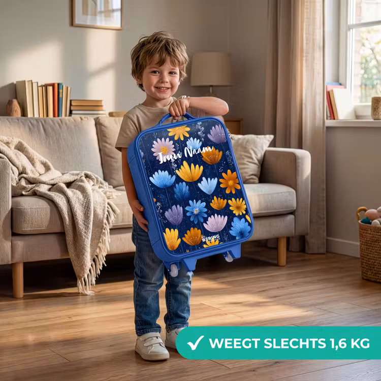 Kinderkoffer - Blauw - Bloemen op een donkerblauwe achtergrond — 2