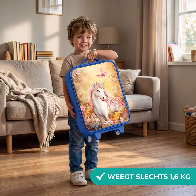 Kinderkoffer - Blauw - Eenhoorn - Vlinder - Roze - Manen — 2