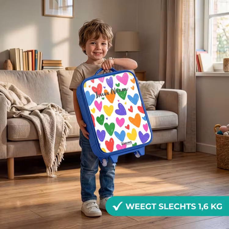 Kinderkoffer - Blauw - Gekleurde hartjes — 2