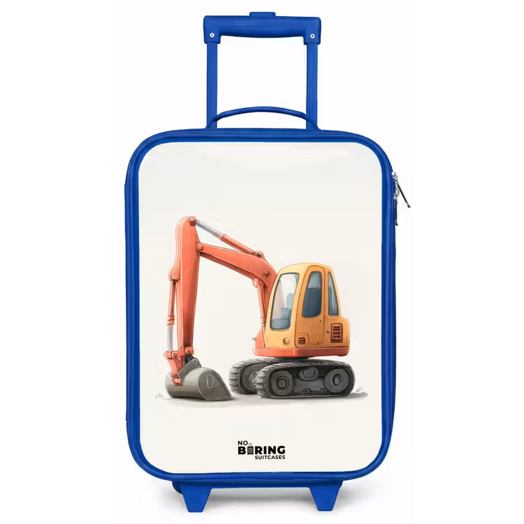 Kinderkoffer - Blauw - Graafmachine - Getekend - Oranje — 1