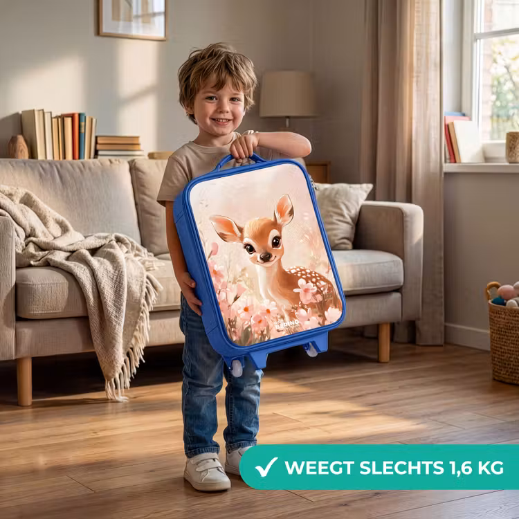Kinderkoffer - Blauw - Hertje - Ogen - Stippen - Bloemen — 2
