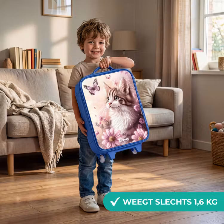 Kinderkoffer - Blauw - Kat - Paars - Vlinders - Bloemen — 2