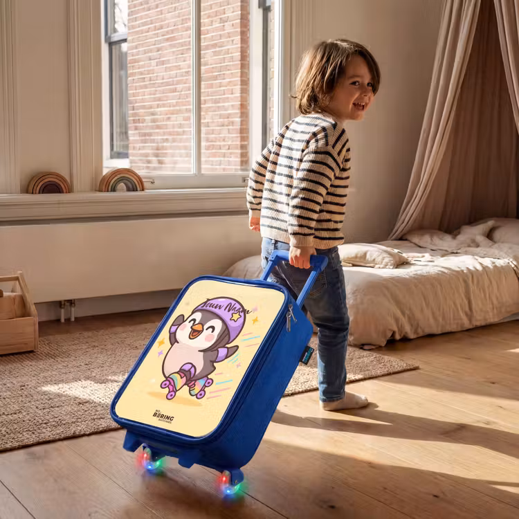 Kinderkoffer - Blauw - Kawai - Pinguin - Rolschaatsen — 3