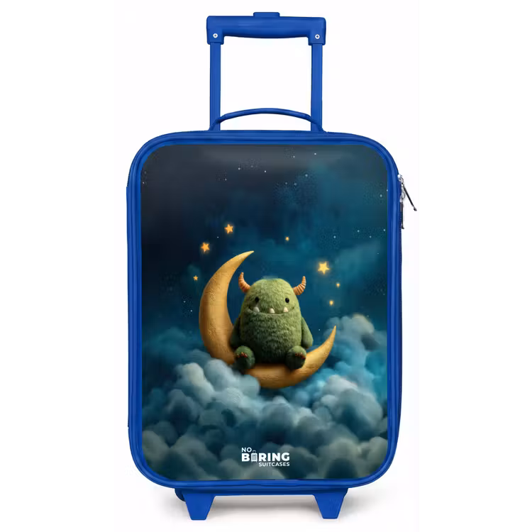 Kinderkoffer - Blauw - Groen monster op maansikkel — 1