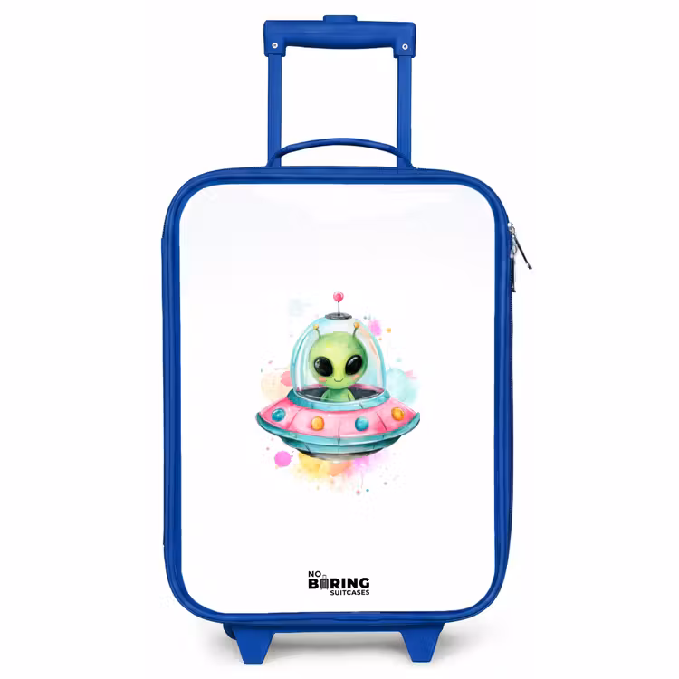 Kinderkoffer - Blauw - Groene alien in kleurrijke UFO — 1