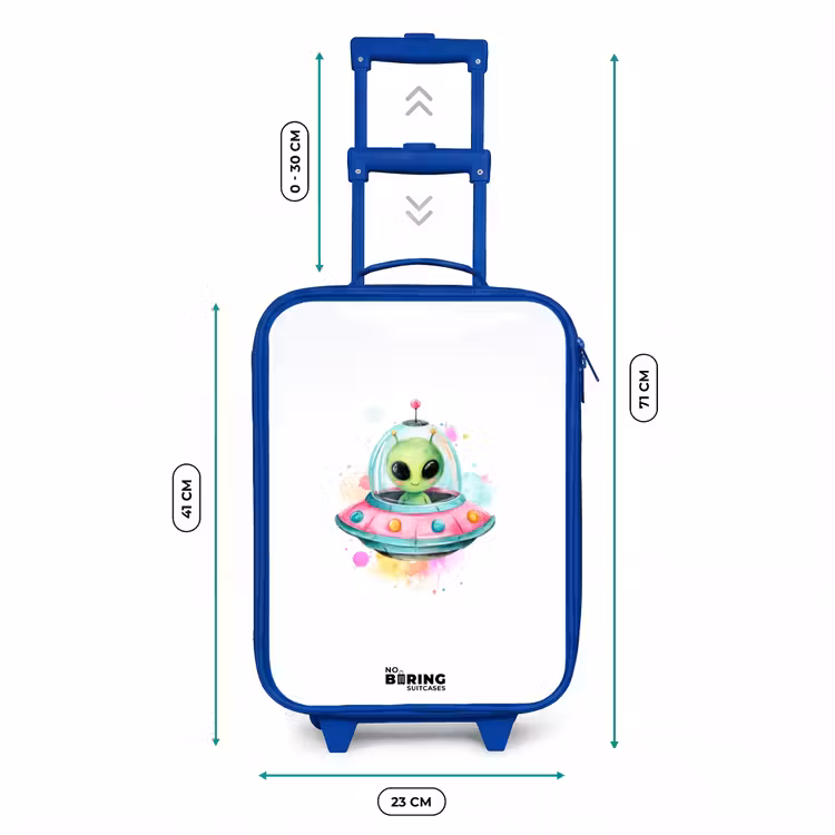 Kinderkoffer - Blauw - Groene alien in kleurrijke UFO — 6