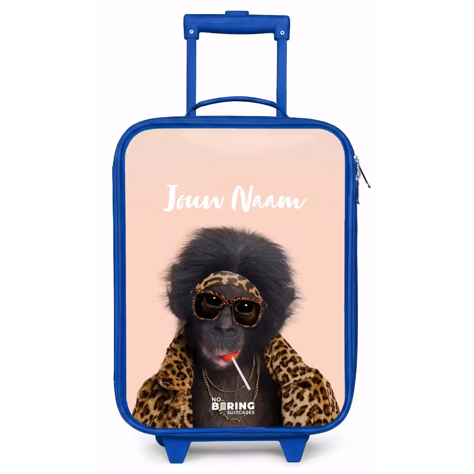 Kinderkoffer met naam - Blauw - Aap met Loly — 1