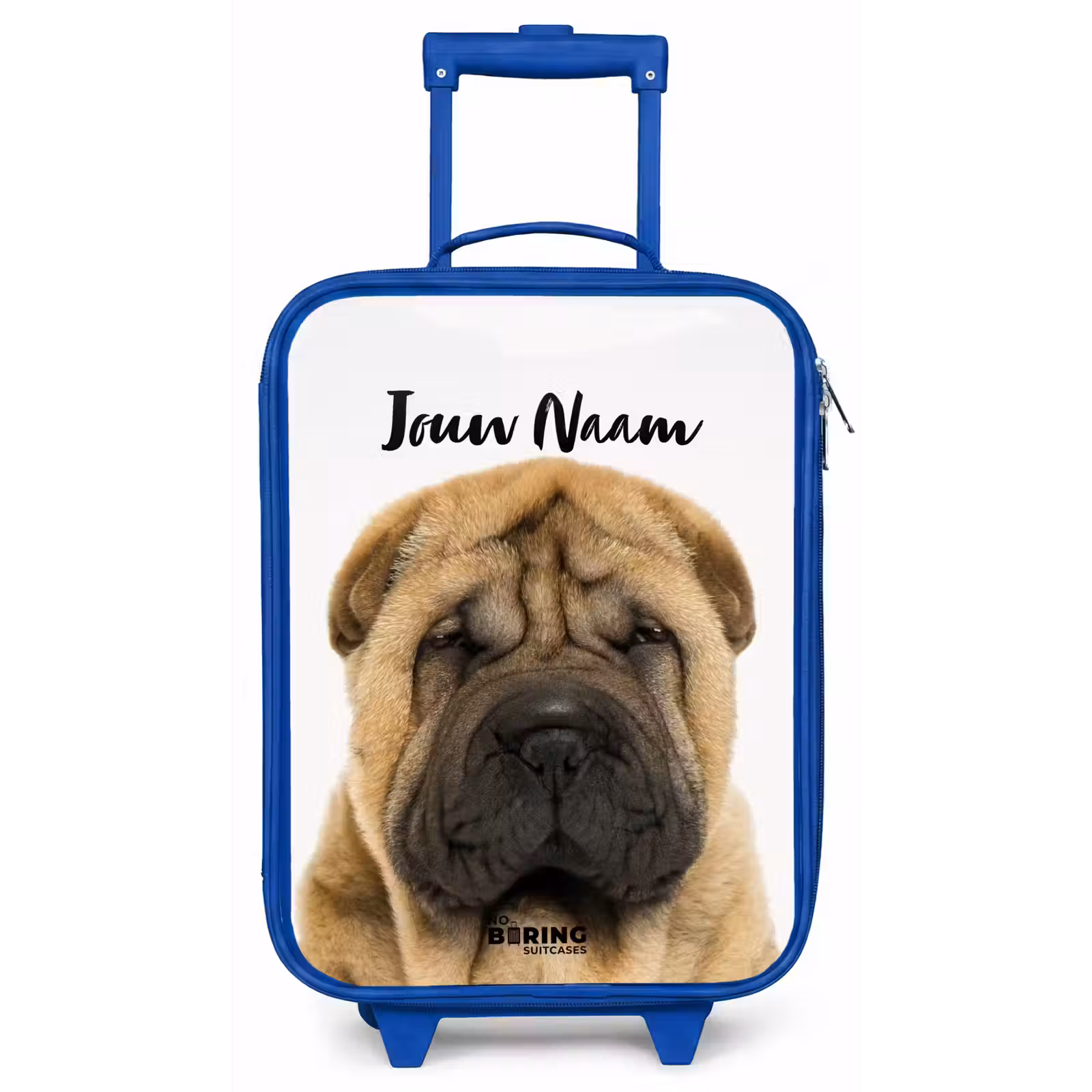 Kinderkoffer met naam - Blauw - Hondje met Boos Hoofd — 1