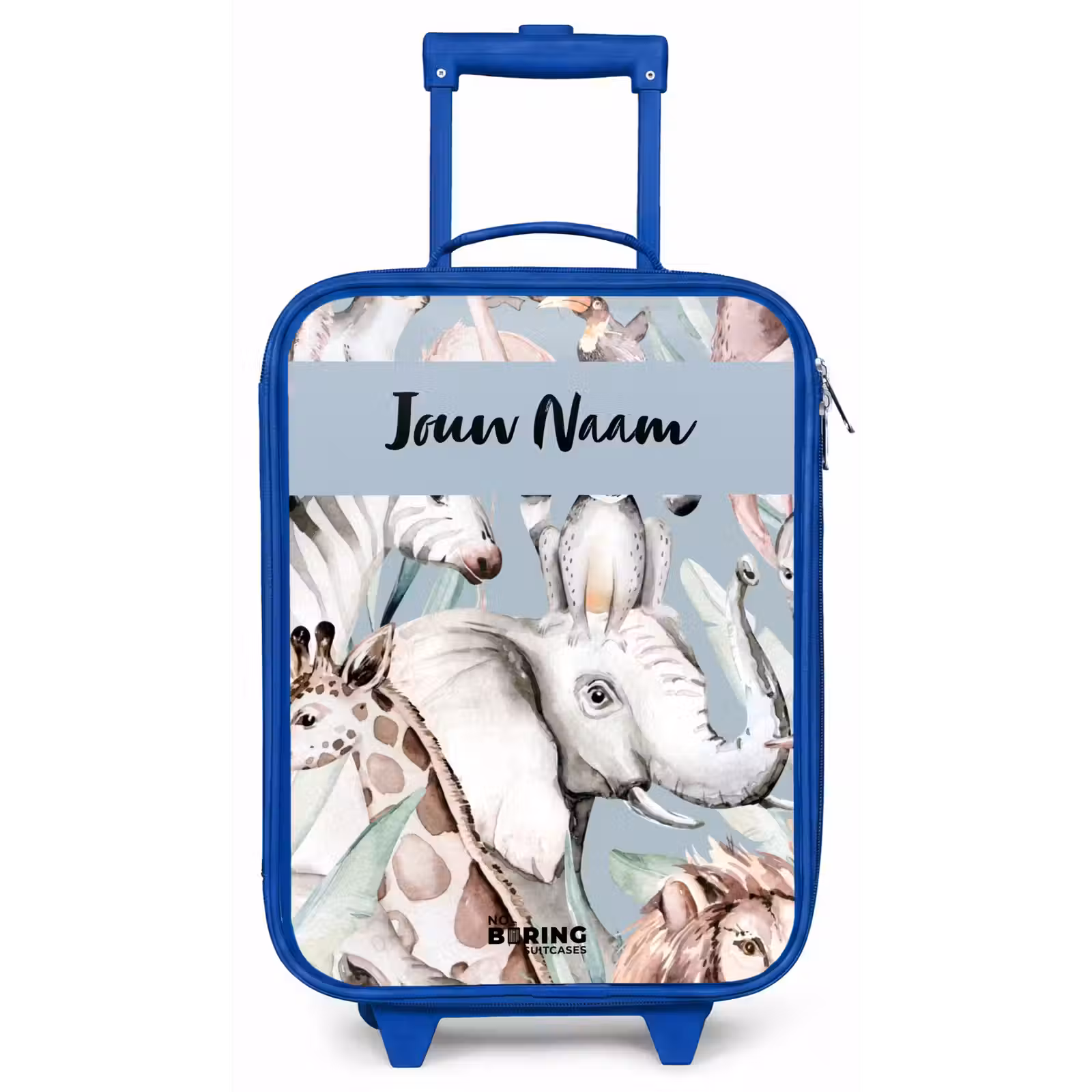 Kinderkoffer met naam - Blauw - Jungle in Lichte Kleuren — 1