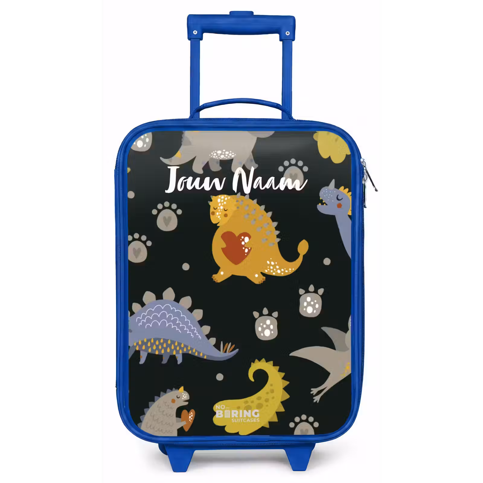 Kinderkoffer met naam - Blauw - Liefdevolle dinosaurus — 1