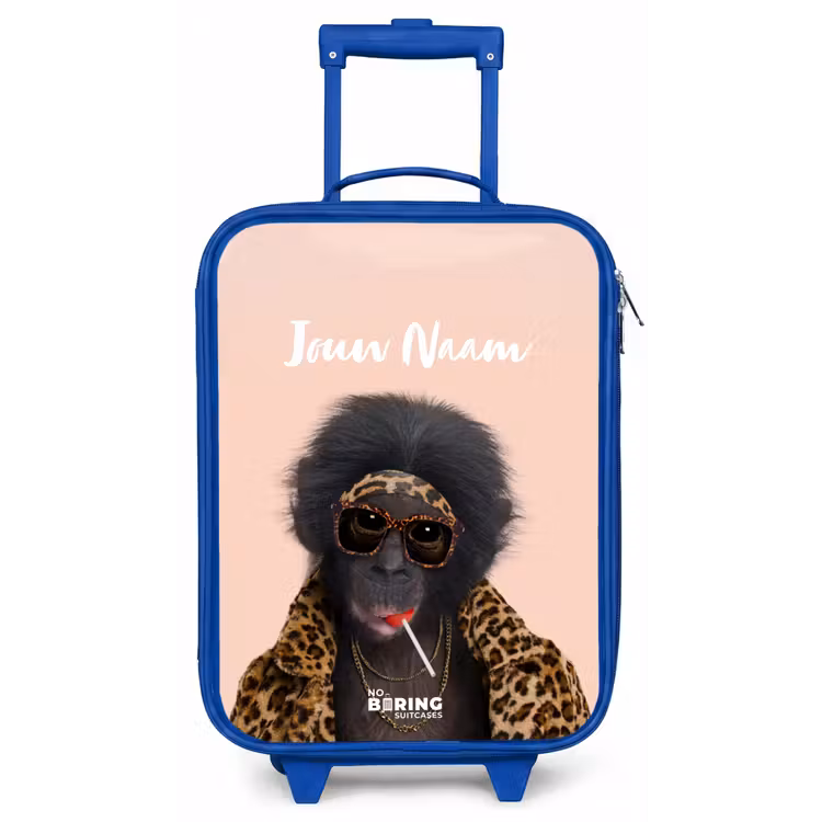 Kinderkoffer met naam - Blauw - Aap met Loly — 1