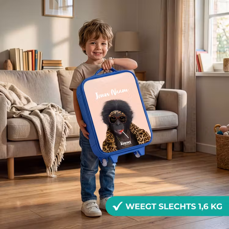 Kinderkoffer met naam - Blauw - Aap met Loly — 2
