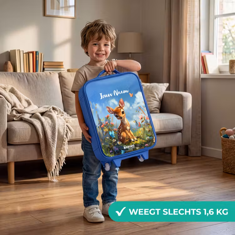Kinderkoffer met naam - Blauw - Bailey bloemenhertje — 2