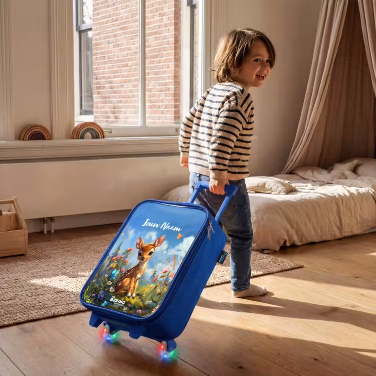 Kinderkoffer met naam - Blauw - Bailey bloemenhertje — 3