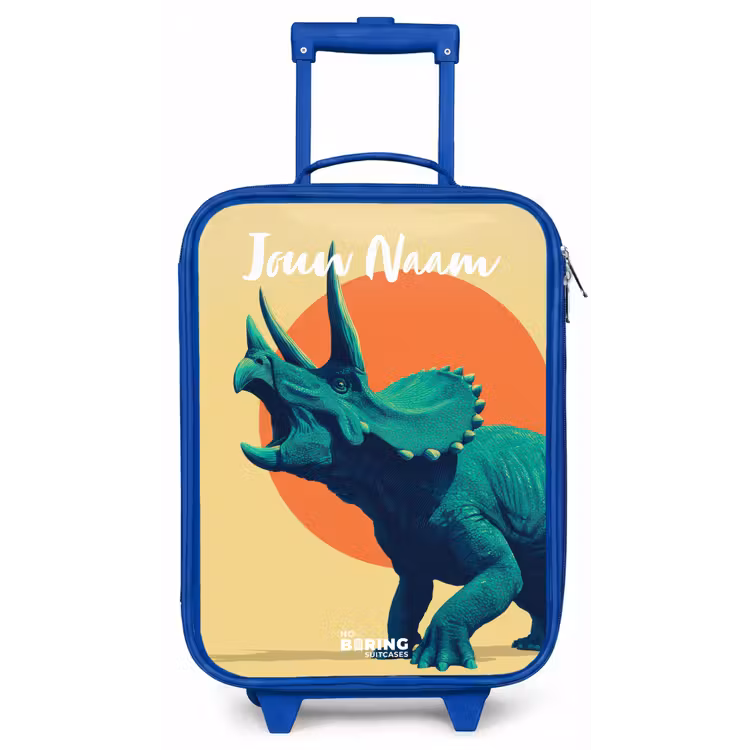Kinderkoffer met naam - Blauw - Dino - Triceratops - Dier — 1