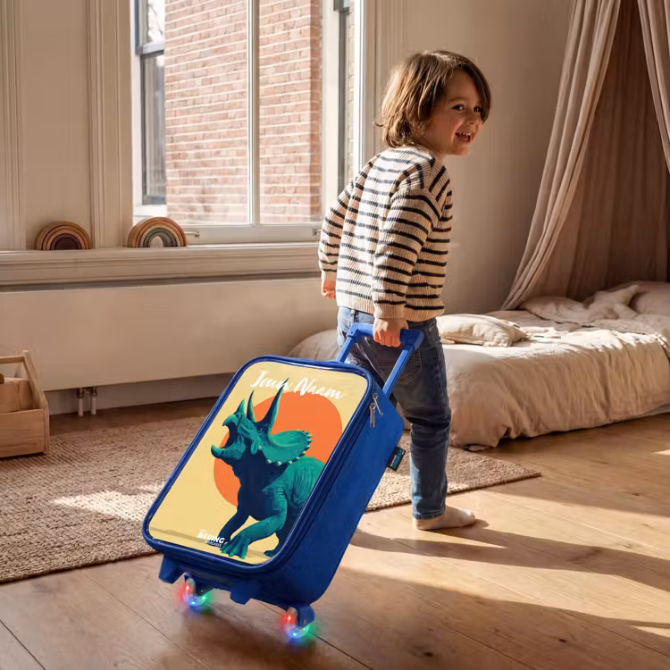 Kinderkoffer met naam - Blauw - Dino - Triceratops - Dier — 3