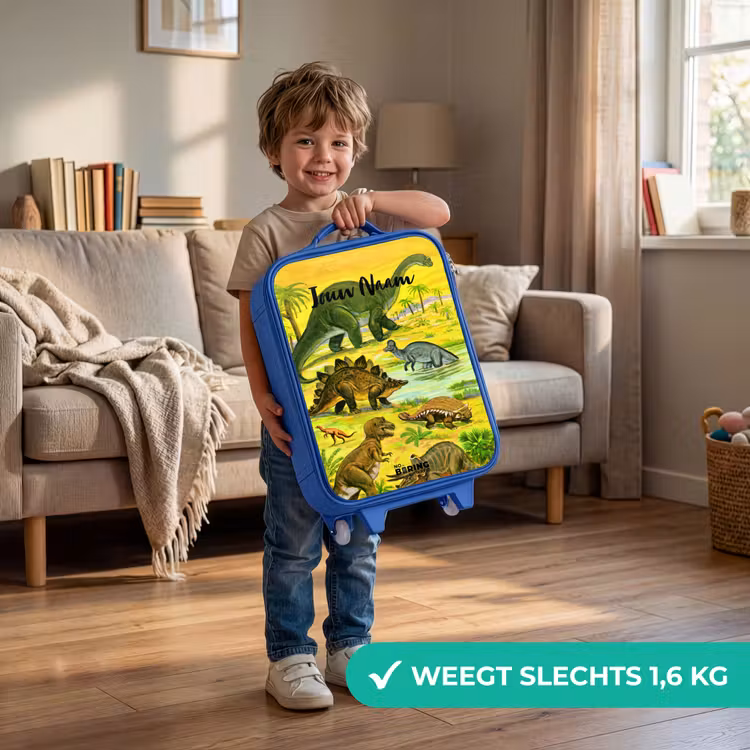 Kinderkoffer met naam - Blauw - Dinosaurus in Dinosaurusland — 2