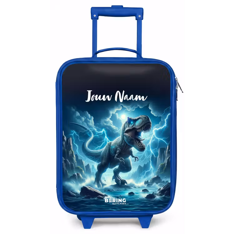 Kinderkoffer met naam - Blauw - Donderslagdino — 1
